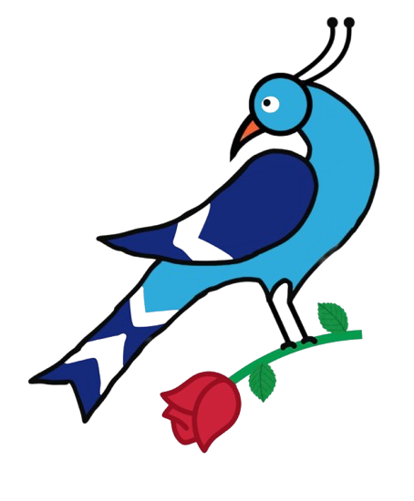 blue bird holding a rose