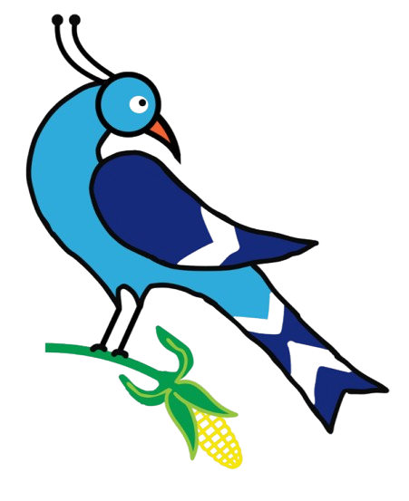 blue bird holding corn